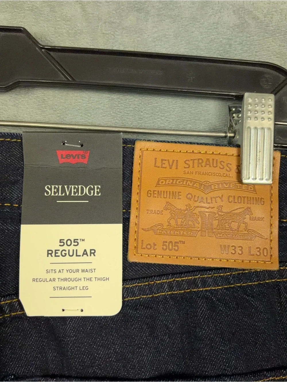 Levis 505 Selvedge Jeans Mens Size 33x30 Straight Leg Dark Wash Americana NWT